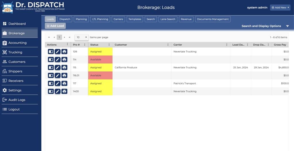 web dr dispatch broker load board